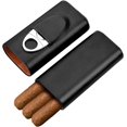 thumbnail image 1 of GHSDFBB 3-Finger Leather Humidors Handmade Cedar Wood Lined Cigar Case Humidor with Silver Stainless Cigar Cutter (Black), 1 of 7