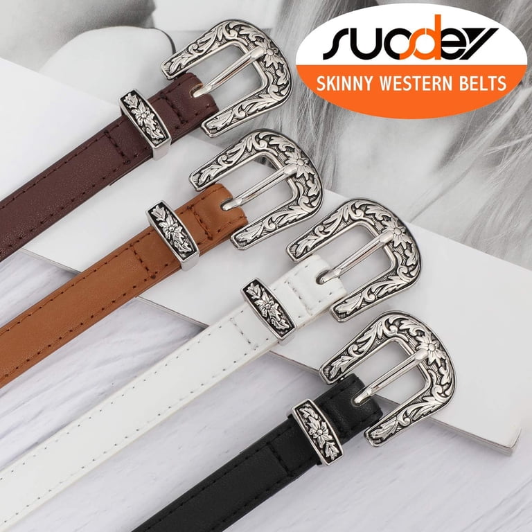 Western Skinny Adjustable Faux Leather Belt with Vintage Buckle SUOSDEY Western Skinny Leather Belts for Women Adjustable  main image 2