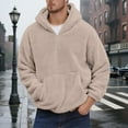 thumbnail image 2 of Wuxian Men Coat Winter Thermal Fuzzy Thick Hoodies Half Zip Up Lined Casual Pullover Sweatshirt Solid Color Soft Comfortable Lightweight Athletic Dailywear,Beige,L, 2 of 4