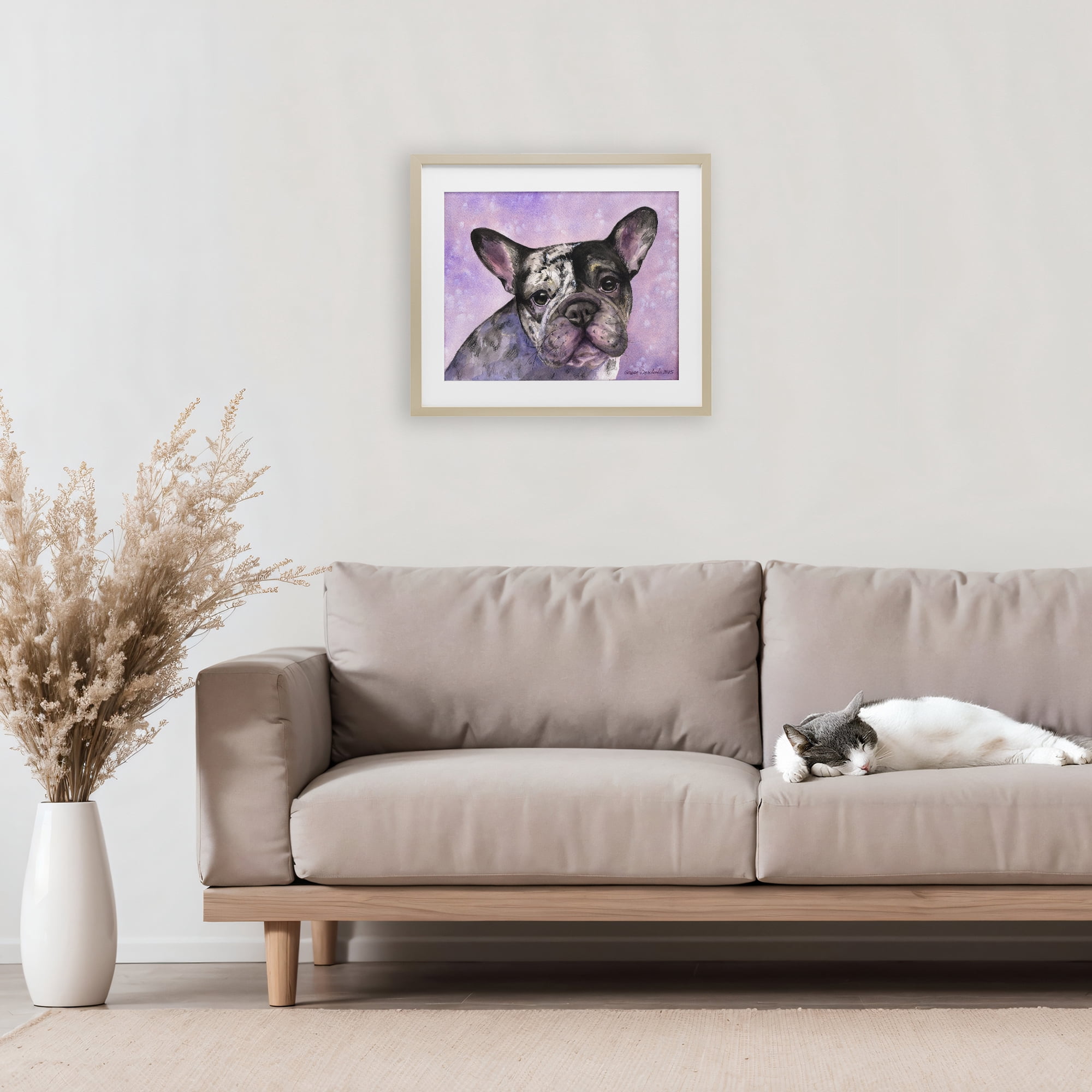 Stupell Industries Harlequin French Bulldog Birch Framed Print Under Glass, design by George Dyachenko