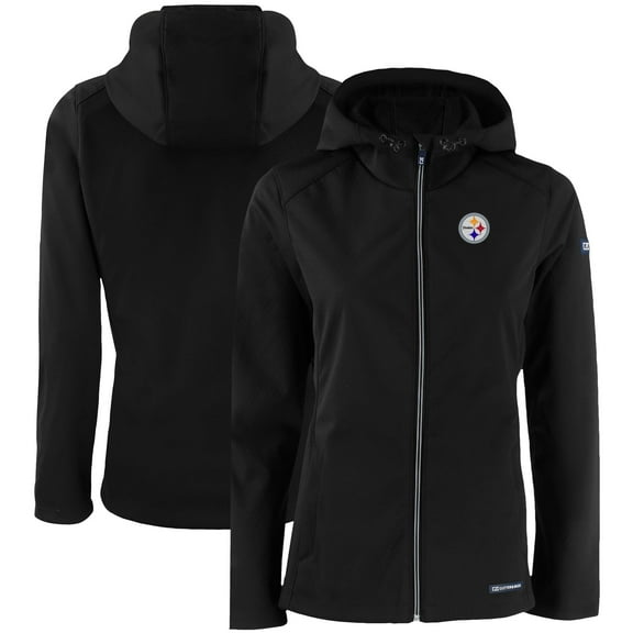 Women's Cutter & Buck Black Pittsburgh Steelers Evoke Eco Softshell Recycled Full-Zip Hooded Jacket