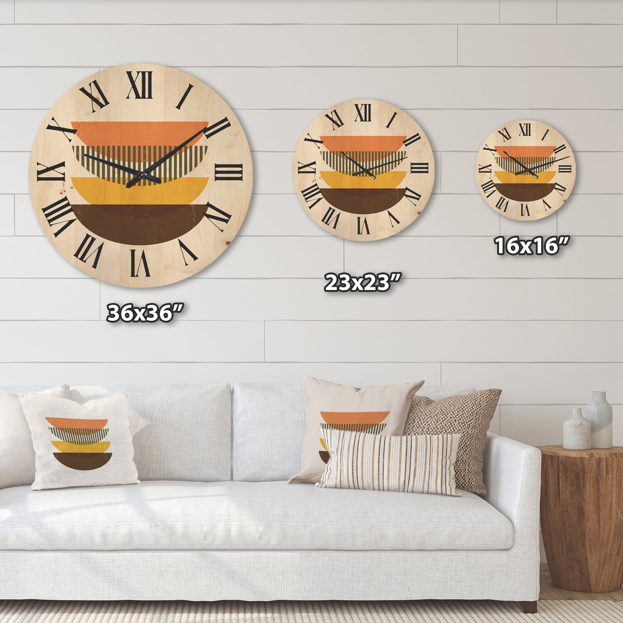 Designart 'Half Moons In Earth Tones Abstract Geometric Art' Modern Wood Wall Clock