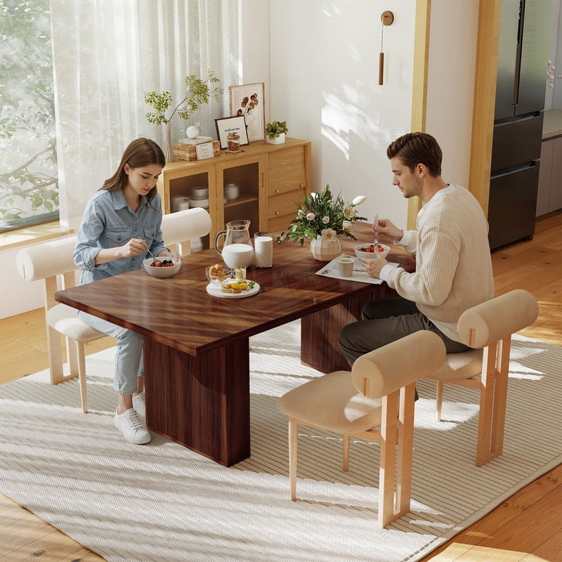 Hawsaiy 78" Rectangular Farmhouse Dining Table for 6–8, Large Kitchen Table with Grooved Wood Base, Thick Waterproof Top for Dining Room, Walnut