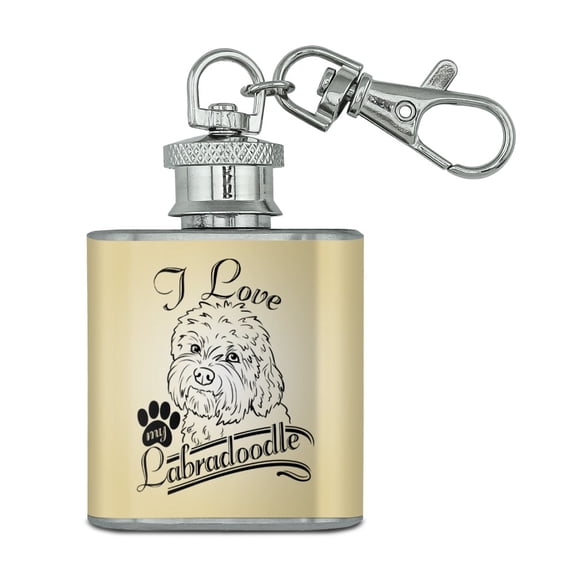 I Love My Labradoodle Stainless Steel 1oz Mini Flask Key Chain