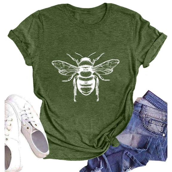 NAMTYQX Short Sleeve Blouses for Women Round Neck Muster Short Sleeve Cool Print Boxy Fit Light Plus Size Fashion Short Sleeve Tops for Women Army Green Size L