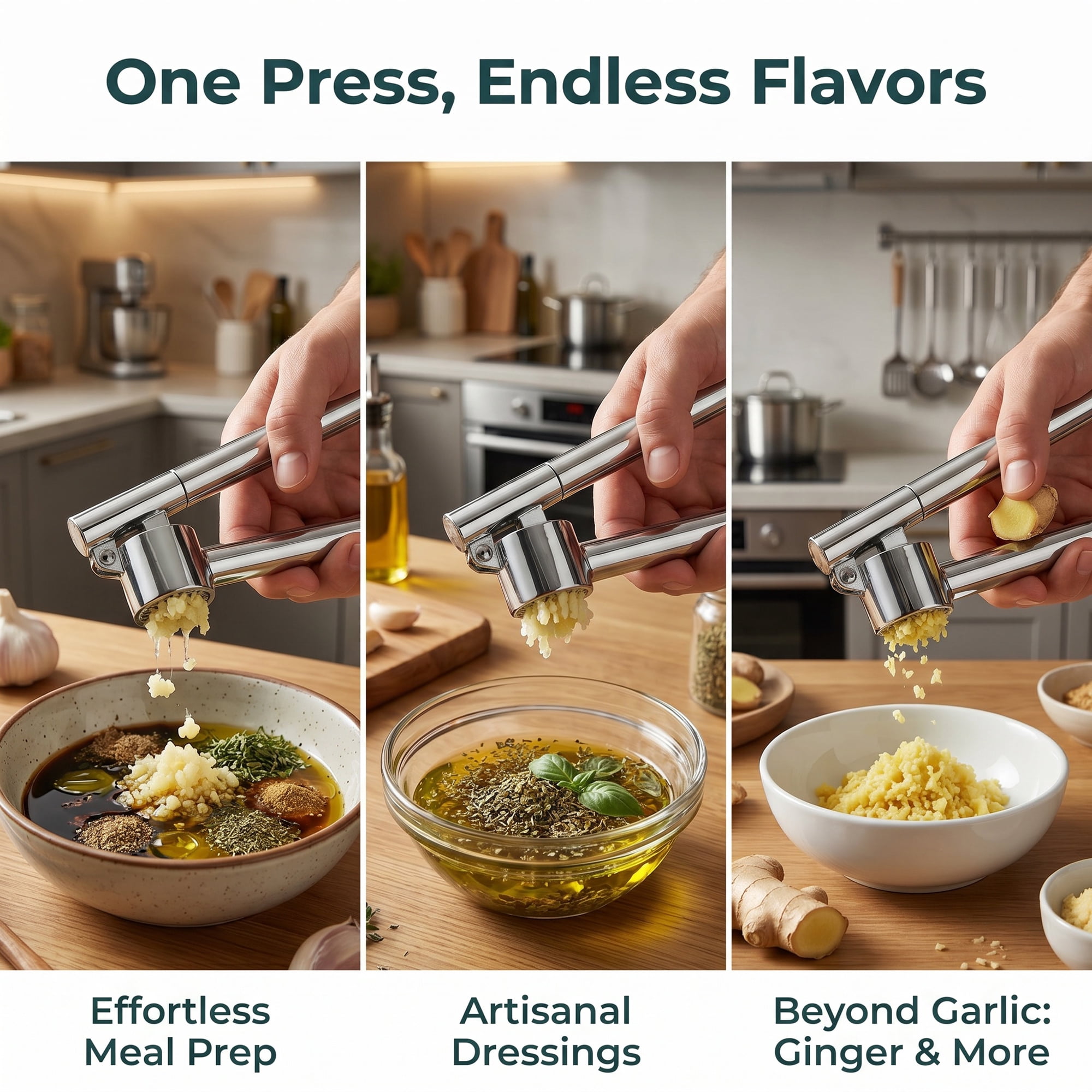 Unique Bargains Chopper Food Processor Ergonomic Long Handle Garlic Squeezer Silver-1