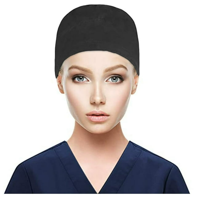 Scrub Cap With Buttons Bouffant Hat With Sweatband for Womens and Mens