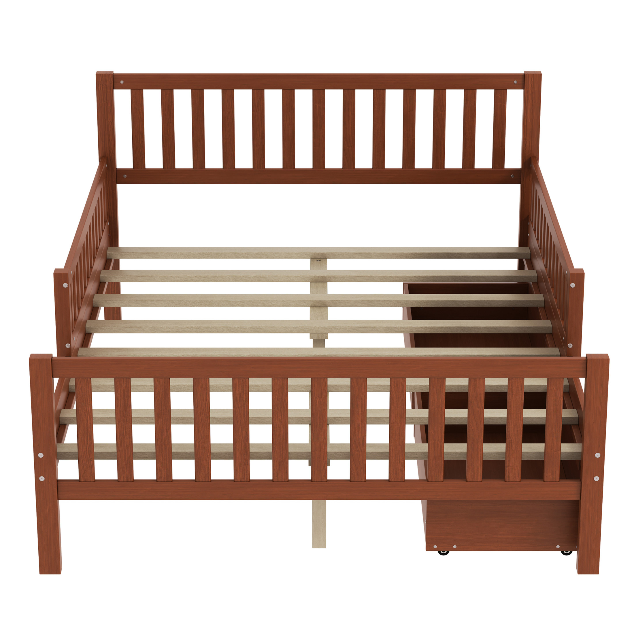 Noble House Full Size Wood Platform Bed with Guardrails on Both Sides and Two Storage Drawers, Walnut