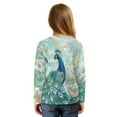 thumbnail image 2 of DISNIMO Girls Long Sleeve Shirts Peacock Flower Printed Casual Crew Neck Lace-up Pullover Tops Soft Casual Tee Shirt with with Tie Hem Loose Fits Blouse Tops, 2 of 8