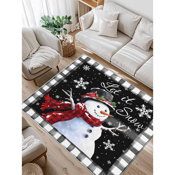 Christmas Snowman Area Rug for Bedroom 3x5 Ft Snowflake Berry Black Buffalo Plaid Super Soft fuzzy Throw Rug Non-Slip Fluffy Plush Indoor Floor Carpet for Living Room Nursery Home Decor