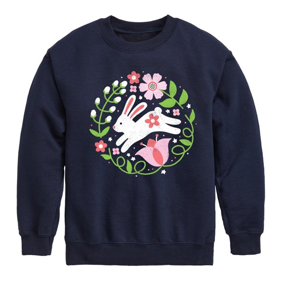 Instant Message - Scandinavian Bunny With Flowers - Toddler & Youth Crewneck Fleece Sweatshirt