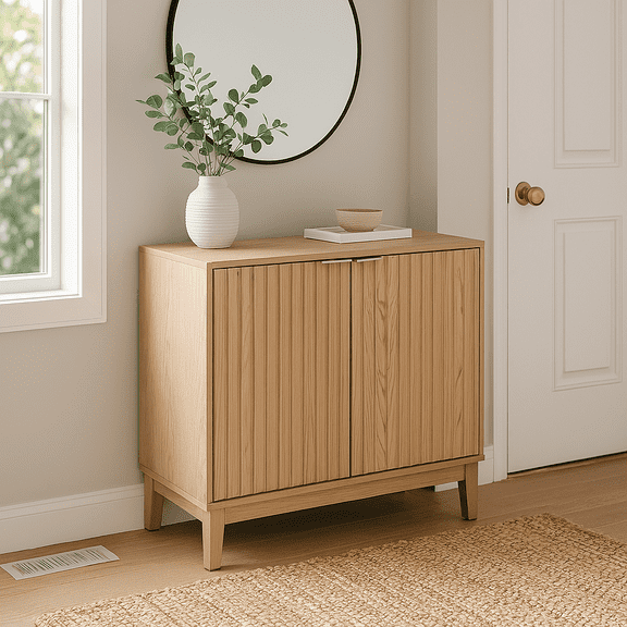 Homy Casa Entryway Storage Cabinet with 2 Shelves, Accent Organizer for Hallway & Foyer, Natural