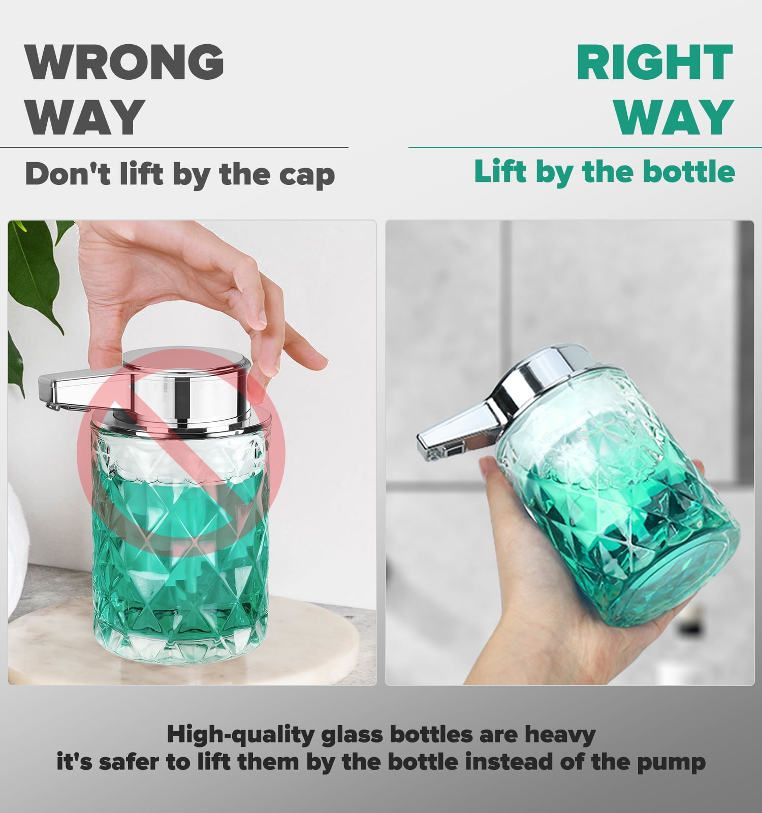 Automatic Liquid Soap Dispenser Touchless Auto Glass Clear Diamond Design Hand Lotion Soap Dispenser with Pump Electric Hands Free Modern Dish Soap Dispenser Rechargeable for Kitchen Bathroom