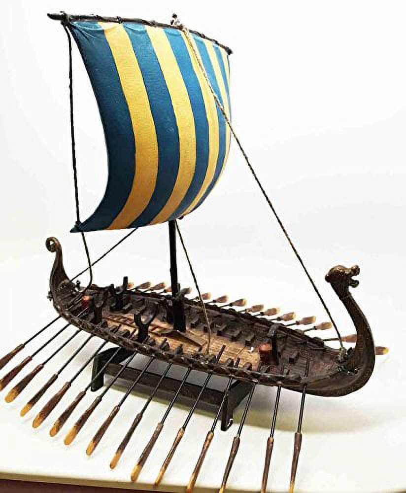 Scandinavian Viking Middle Ages War Ship Vessel Battle Longship Prototype Sculpture Figurine With Stand
