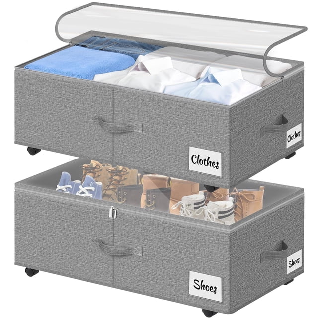 Kukikan 2 unidades de cajas de almacenamiento bajo la cama de 60 L con ruedas, color gris