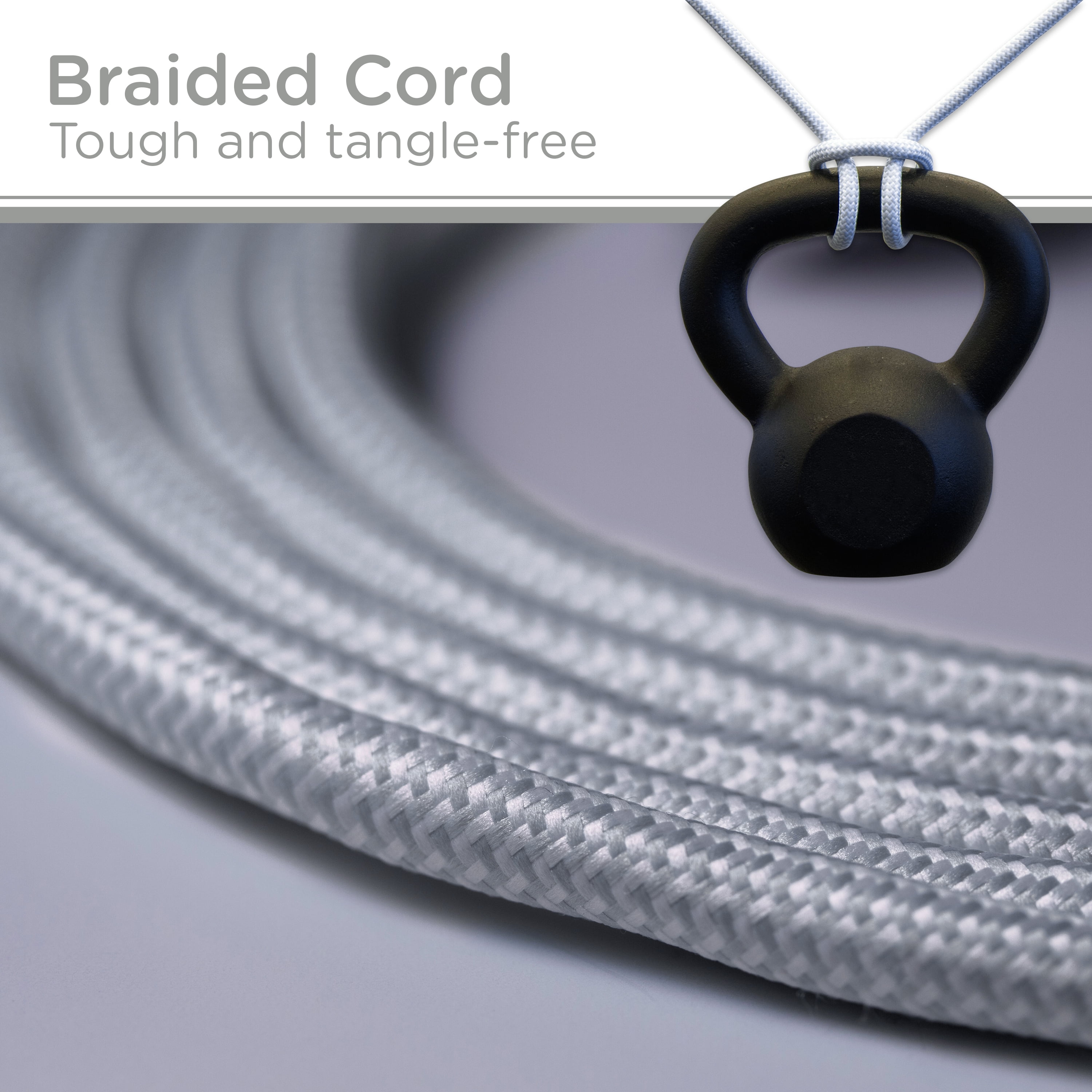 Cordinate Designer 3-Outlet Extension Cord with Surge Protection, Gray, Braided Décor Fabric Cord, 10 ft, Low-Profile Plug with Tamper Resistant Safety Outlets, 37914
