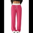 thumbnail image 1 of Pantalones Deportivos Anchos con Cintura de Contraste de Color y Hebilla de Cordón para Mujer. Rosa Roja S, 1 of 9