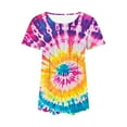 thumbnail image 4 of jtjvou Women's Short Sleeve Shirts Crewneck Tees Trendy Fashion Lady Oversize Going out Tops for Teen Tie Dye Tuinc Summer Multicolor,L, 4 of 6