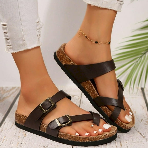 Women's Comfortable Suede Platform Sandals with Cork Footbed and Adjustable Support for Summer
