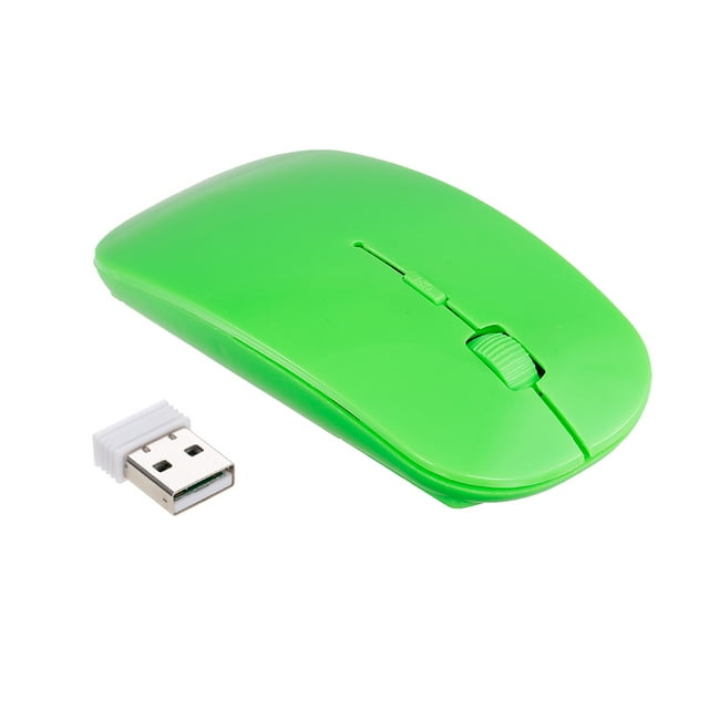 Graflsoa Slim 2.4G Wireless Optical Mouse with 4 Silent Buttons, 1600 DPI, USB Receiver, Green (Batteries Not Included)