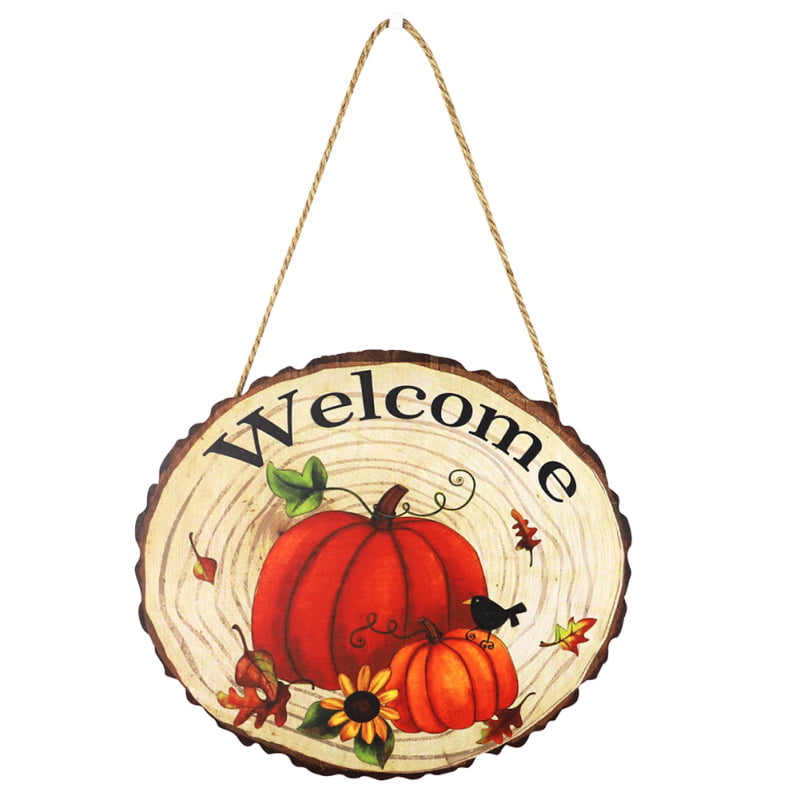 Wood Pumpkin Welcome Sign Fall Harvest Thanksgiving Hanging Wall Door Decoration 