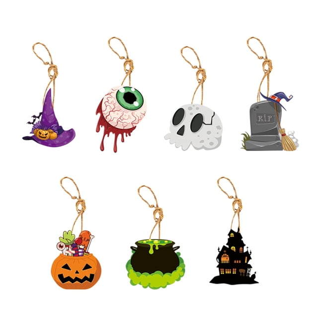 NAOJIE 7 Pcs Halloween Paper Hanging Ornaments Halloween Tree Decorations Colorful Cutouts with Ropes Hanging Signs Pendant for Home Tree Party Indoor Decorations(Cute Style)