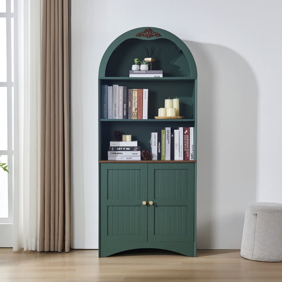 Arched Storage Cabinet with Adjustable Shelves and Hinges,Anti-Tip Strap for Dining Living Room,Green