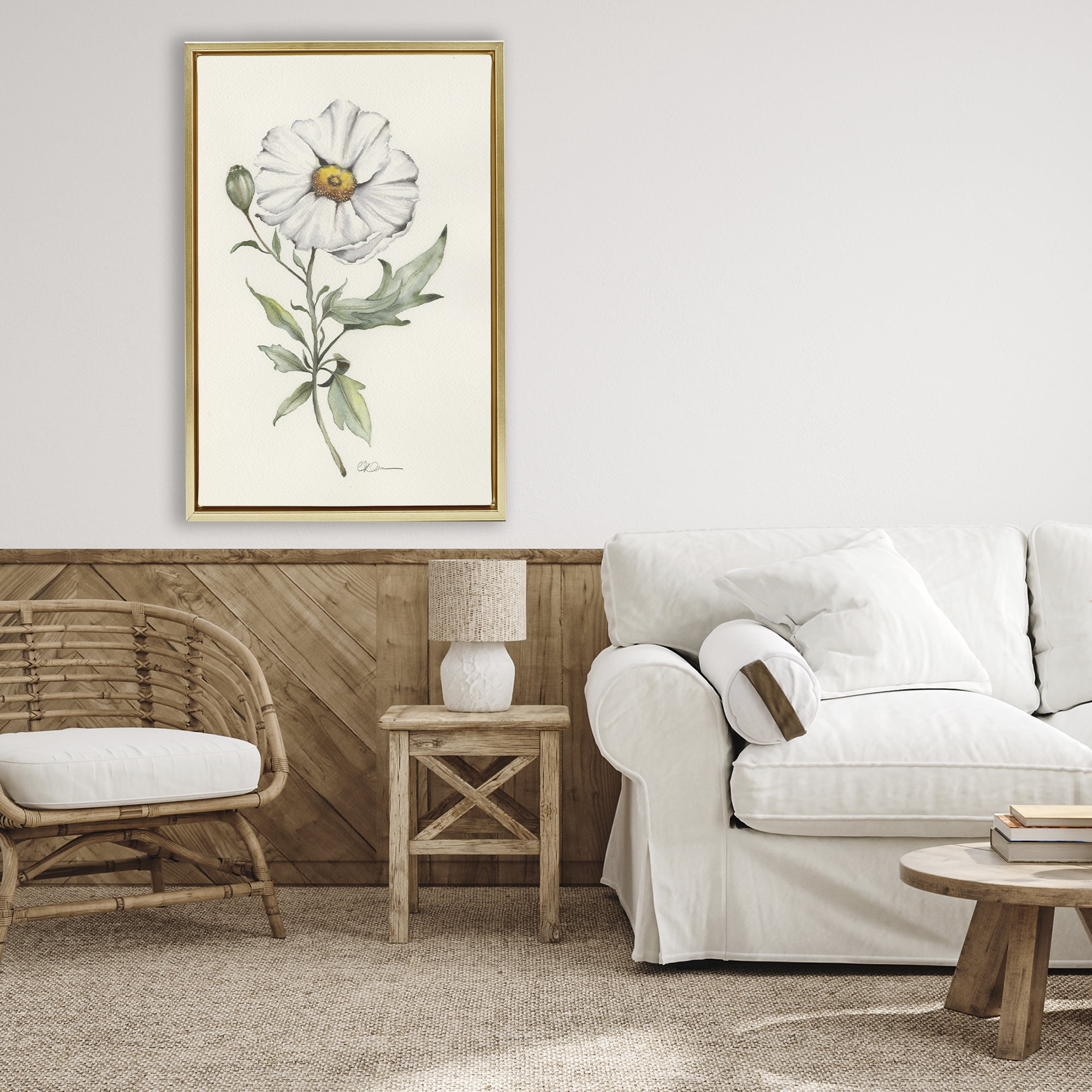 Stupell Industries Natural Wild Blossom Sprig Gold Framed Floater Canvas Wall Art, design by Cady Driver