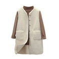 thumbnail image 4 of Yigetop Fleece Vest, Women's Solid Color Lambhair Round Tie Pocket Warm Loose Casual Long Vest Sherpa Vest Womens White 2XL, 4 of 5