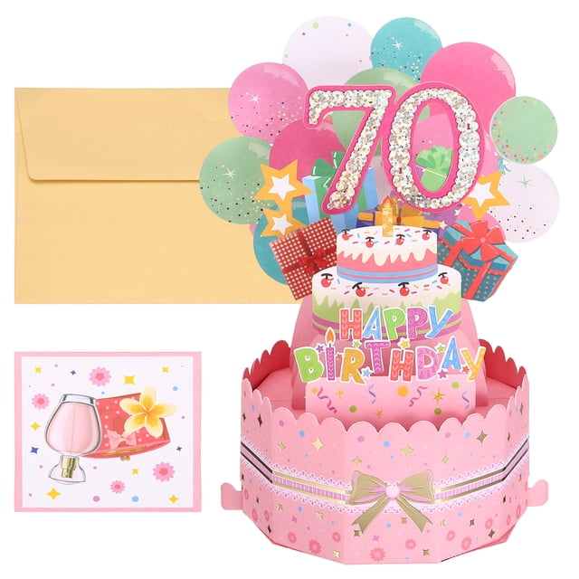 Tarjeta de Cumpleaños 70 de Uxcell Tarjeta de Cumpleaños Pop-Out con Tarjeta de Felicitación y Sobre para Regalo de Mujeres y Niñas Rosa