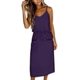 thumbnail image 4 of Efsteb Summer Office Dresses For Women Spaghetti Strap V-Neck Drawstring Waist Midi Dress Solid Color Casual Dress with Side Pockets (Purple,S), 4 of 4