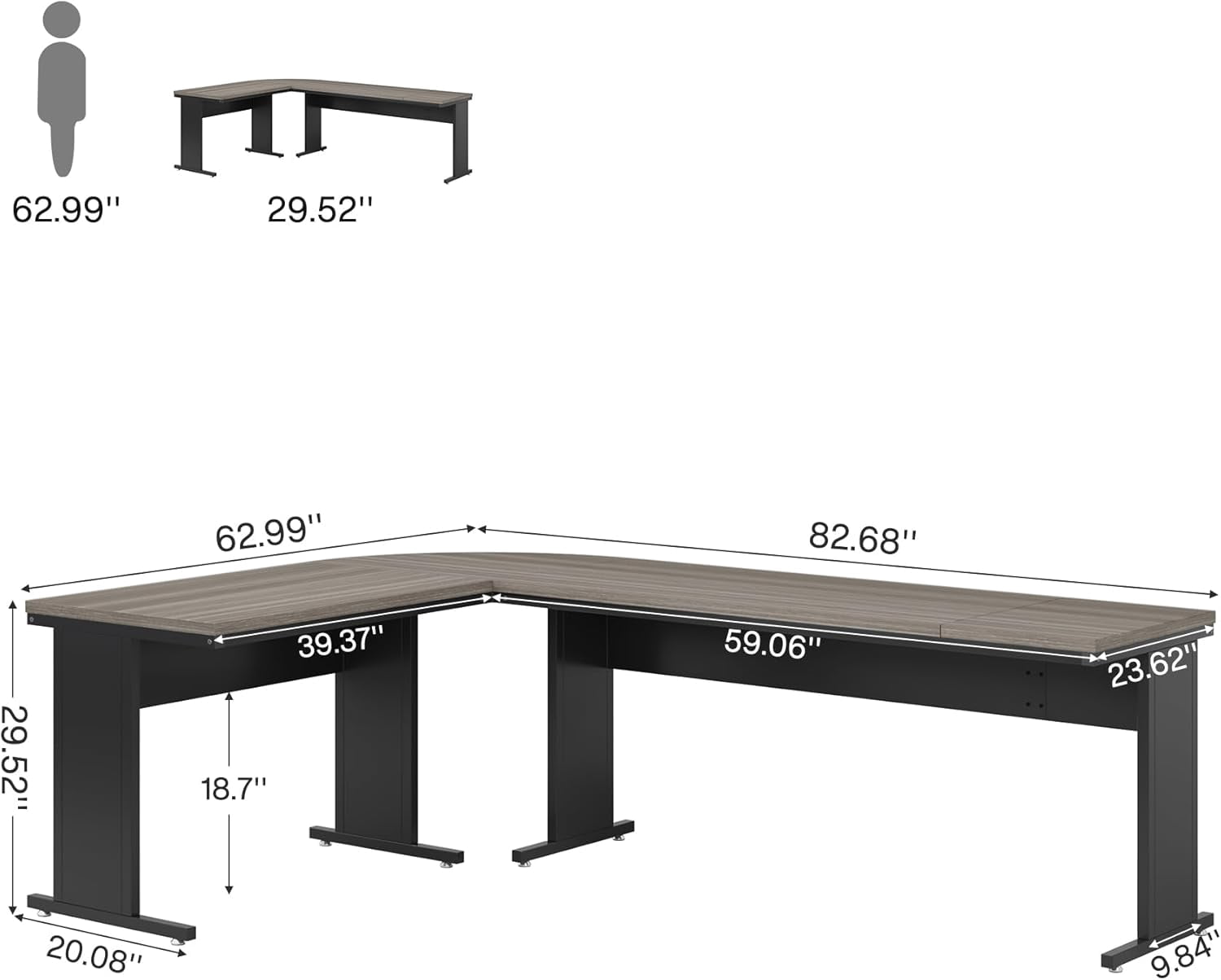 Tribesigns 83-In L-Shaped Executive Desk, Modern Reversible Office Computer Desk for Home Office (Grey)