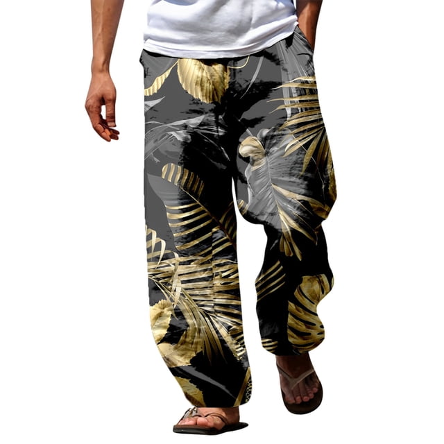 WEAIXIMIUNG Thermal Pants Men Work Male Summer Breathable Linen Like Trousers All Print Printed Tether Wide Leg Pants