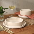 thumbnail image 4 of Gibson Elite Deerfield 16-Piece Stoneware Dinnerware Set – Stackable Plates and Bowls, Reactive Glaze Finish, Service for 4 - Cream White, 4 of 18
