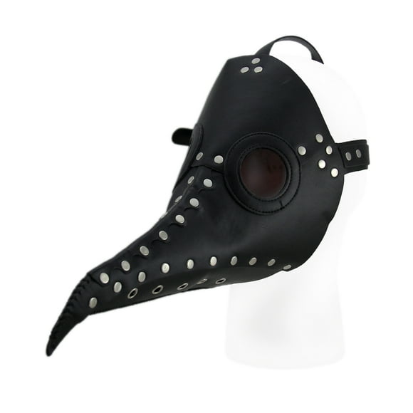 Studded Black Plague Doctor Long Nose Mask with Smoke Lenses Halloween