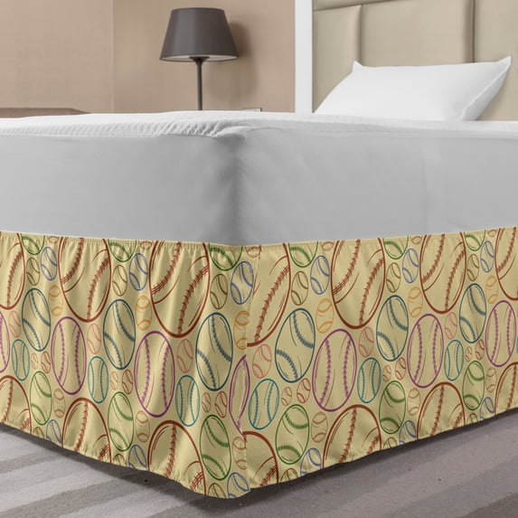 Baseball Bed Skirt, Sketch Style Balls with Rainbow Colors Simplistic Arrangement American Sport Theme, Elastic Bedskirt Dust Ruffle Wrap Around for Bedding Decor, 4 Sizes, Multicolor, by Ambesonne