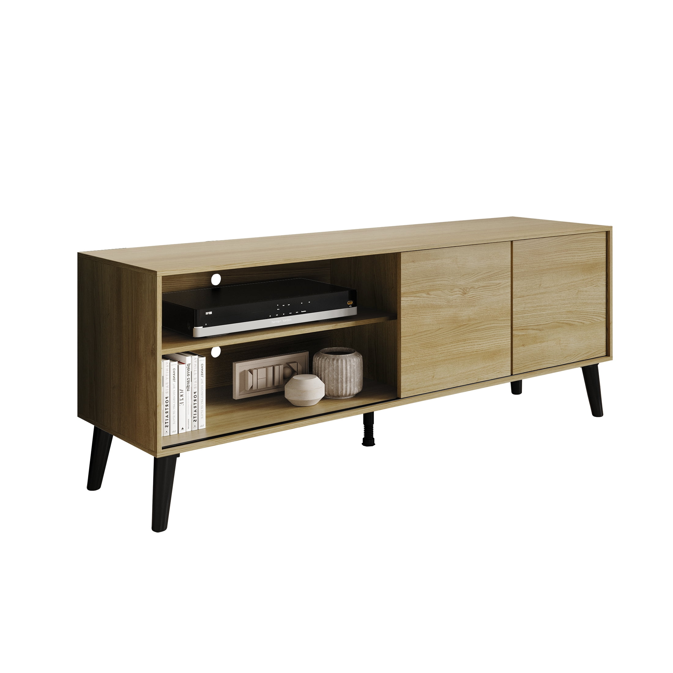 Castle Place Comtemporary TV Stand Console for TVs up to 65", Light Oak