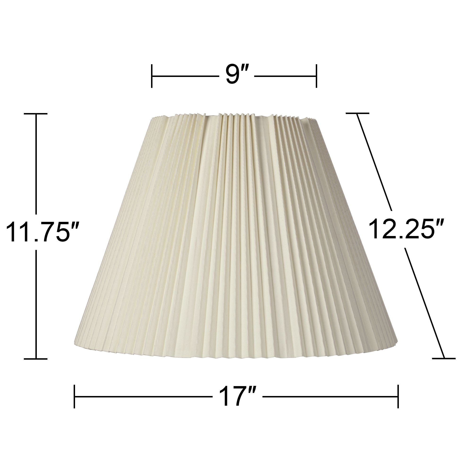 Springcrest Eggshell Pleated Large Empire Lamp Shade 9" Top x 17" Bottom x 11.75" High x 12.25" Slant (Spider) Replacement with Harp and Finial