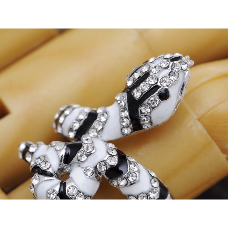 Women's Adjustable Silver Tone Clear Rhinestones Black White
