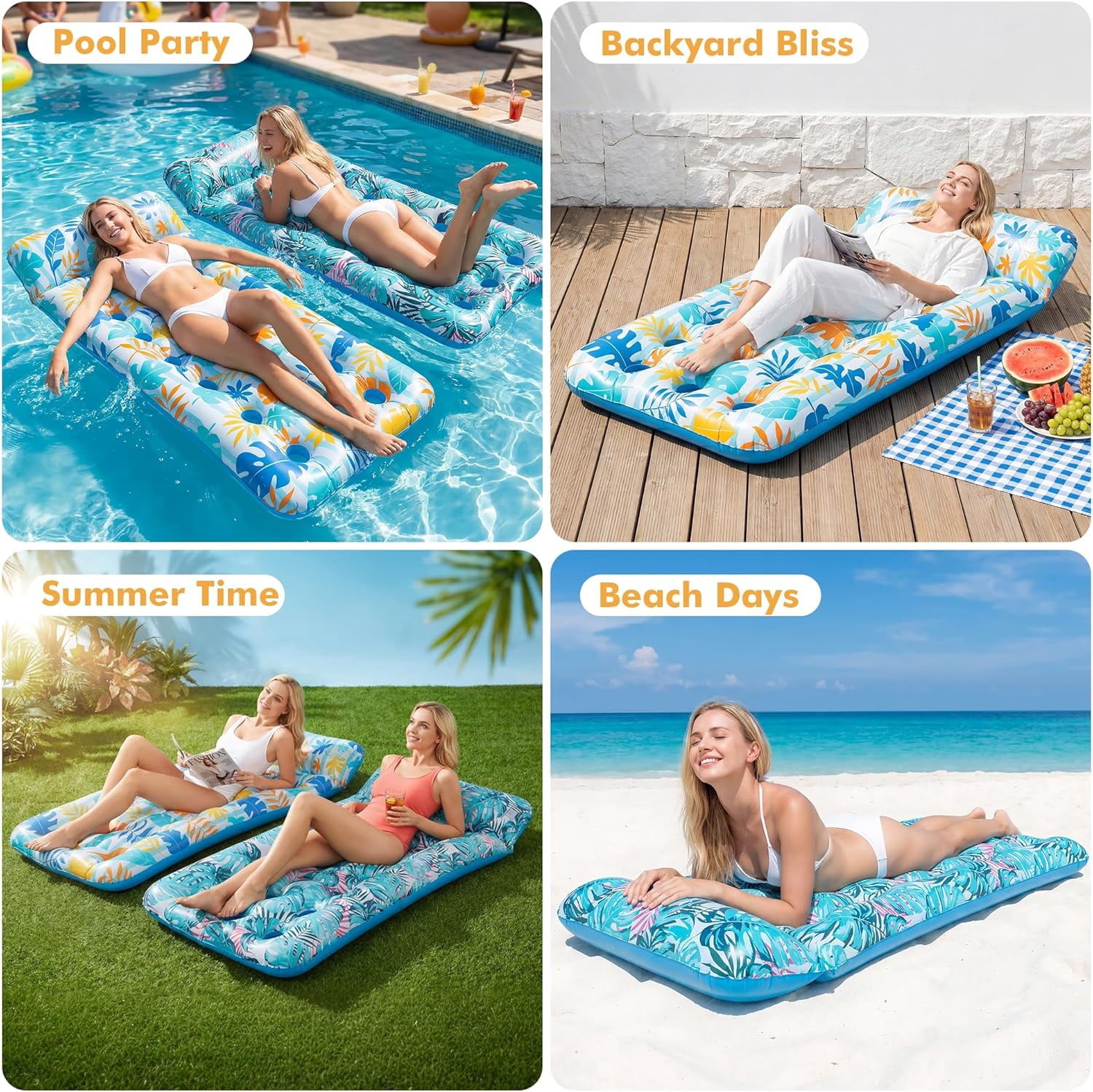 Inflatable Pool Float Lounge, 2Pack Pool Floaties Rafts for Adults Floating Pool Lounger Sun Tanning Floats Cool Water Floaty for Swimming Pool Lake Float Beach Pool Party Toys