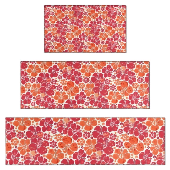 Pioneer Flower Floral Print Pattern Kitchen Rugs Sets Of 3,Kitchen Runner Rugs Non Skid Washable,Decorative Kitchen Floor Mats for Kitchen,Sink,Laundry,17"x30" 17"x47" 17"x59"