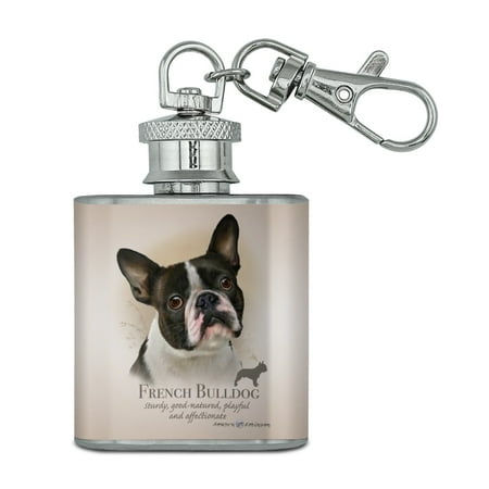 

French Bulldog Dog Breed Stainless Steel 1oz Mini Flask Key Chain