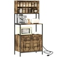 thumbnail image 2 of HOMCOM Baker's Rack with Power Outlet, Coffee Bar Cabinet with Storage Shelves, Microwave Stand with Louvred Door Cabinets, Rustic Brown, 2 of 9