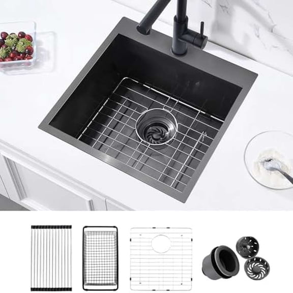 18 Black Drop In Bar Sink, ZDHHT 18 x 18 x 10 Inches 16 Gauge T304 Black Stainless Steel Small Kitchen Sink Topmount Bar Prep Sink Island Outdoor Laundry Square Sink