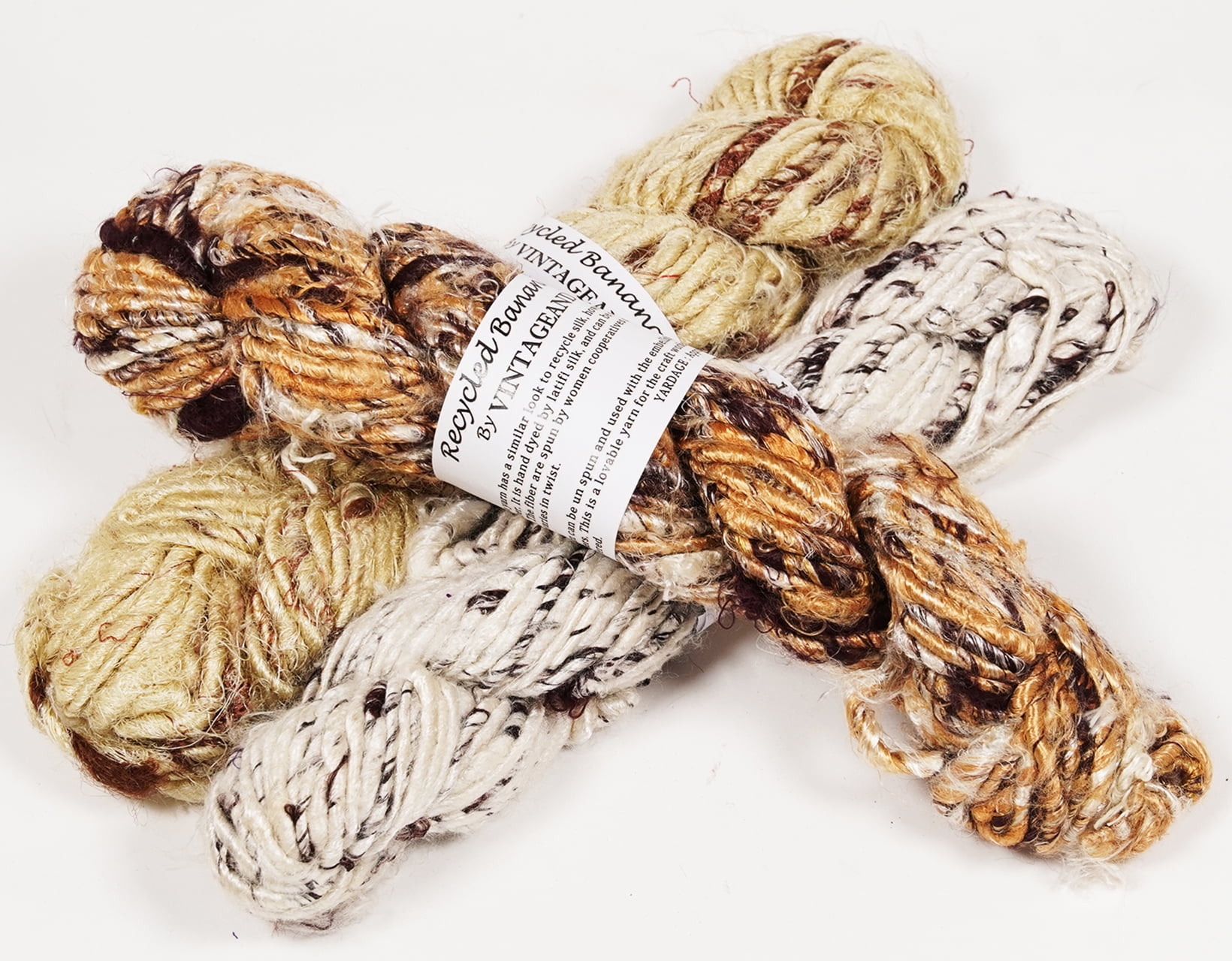 Vintageandyou 300g Recycled Banana Silk Yarn Skein - Pack of 3 | Natural Color Hand-Spun Viscose Banana Fiber Yarns for Knitting, Art Weaving & DIY Crafts - Soft Textured Yarn (Natural)