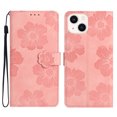 thumbnail image 1 of SaniMore Case for iPhone 14 6.1" 2022, [Card Slots + Cash Pocket + Removeable Wrist Strap] PU Leather Embossed Flower Flip Kickstand 360° All-around Protective Wallet Shell For iPhone 14, Pink, 1 of 11
