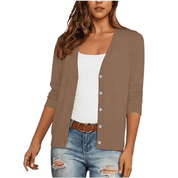 Fall Thin Cardigan for Women Solid Color Lightweight 3/4 Sleeve Open Front Cardigan Button Down Sweaters Shawl