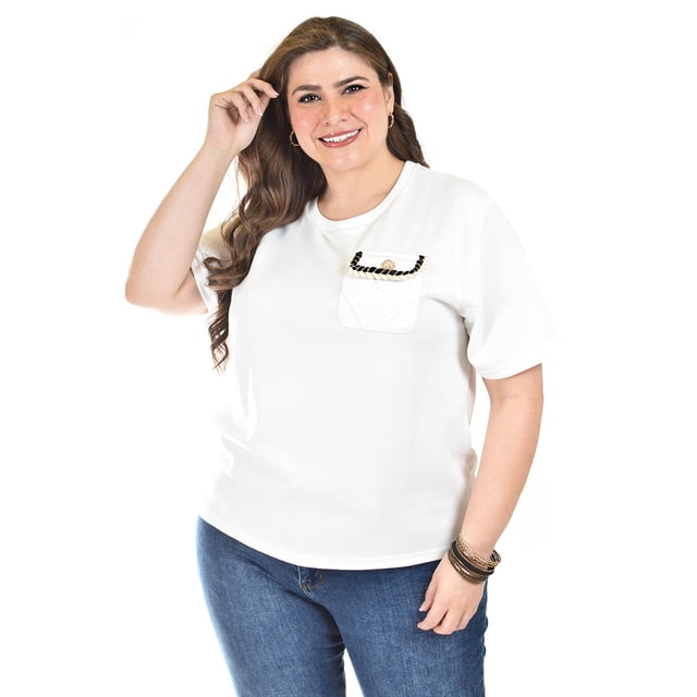 Blusa con detalle de bolsillo Roman Fashion /Tallas Extras, 5111 (Blanco) blanco 40