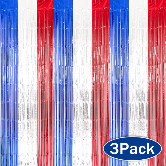 4th of july Decor Tinsel Curtains Foil Fringe Backdrop Red White Blue Patriotic Decor Independence Day Party Supplies 3 PCS