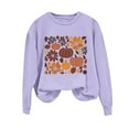 thumbnail image 2 of FRSASU Women Fashionable casual and comfortable Halloween Thanksgiving Pumpkin flower print Graphic Shirt Long Sleeve Purple, 2 of 7